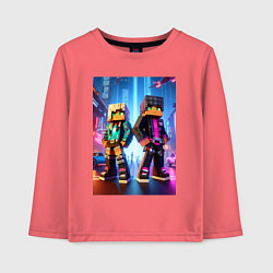 Лонгслив хлопковый детский Minecraft - characters neon glow, цвет: коралловый