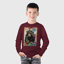 Лонгслив хлопковый детский Monkey color, цвет: меланж-бордовый — фото 2