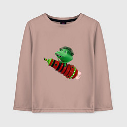 Детский лонгслив Зеленый монстр на красной ракете