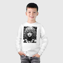 Лонгслив хлопковый детский Аниме портрет девушки в черно-белом цвете, цвет: белый — фото 2