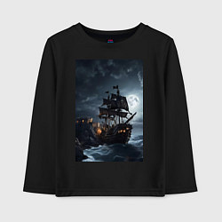 Лонгслив хлопковый детский Пиратский корабль в шторм, цвет: черный