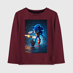 Лонгслив хлопковый детский Соник убегает от ракет, цвет: меланж-бордовый