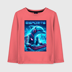 Лонгслив хлопковый детский Дельфин крутой киберспортсмен - нейроарт, цвет: коралловый