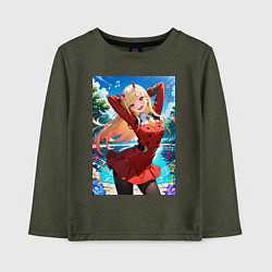 Лонгслив хлопковый детский Марин Китагава косплей 002 Darling in the Franxx, цвет: меланж-хаки