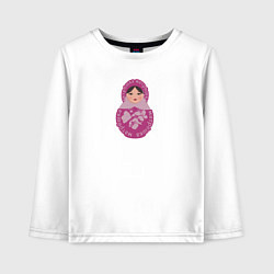 Лонгслив хлопковый детский Матрёшка в розовом, цвет: белый