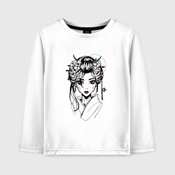 Лонгслив хлопковый детский Японская девушка с красными глазами, цвет: белый