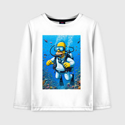 Лонгслив хлопковый детский Homer diving - ai art fantasy, цвет: белый