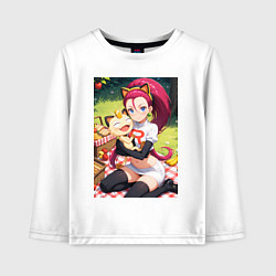 Лонгслив хлопковый детский Джесси и Мяут на пикнике, цвет: белый