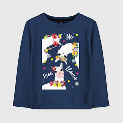 Лонгслив хлопковый детский Семья три ламы с цветами, цвет: тёмно-синий