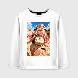 Лонгслив хлопковый детский Лиса-археолог исследователь пирамид, цвет: белый