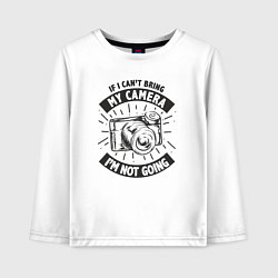 Лонгслив хлопковый детский Я не выхожу без камеры, цвет: белый