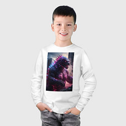Лонгслив хлопковый детский Годзилла посреди мегаполиса, цвет: белый — фото 2