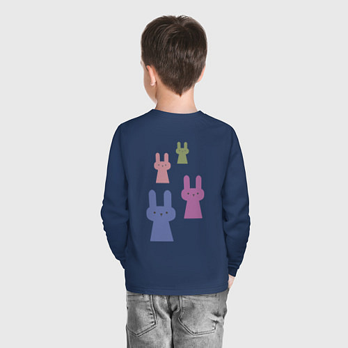 Детский лонгслив Зайцы - минимализм, разноцветные / Тёмно-синий – фото 4