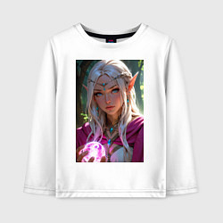 Лонгслив хлопковый детский Прекрасная эльфийка с магической сферой, цвет: белый