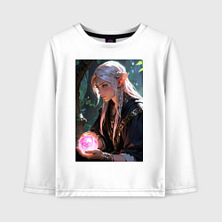 Лонгслив хлопковый детский Серьёзная эльфийка с магической сферой, цвет: белый