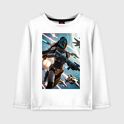 Детский лонгслив Девушка-мандалорец летит в космосе