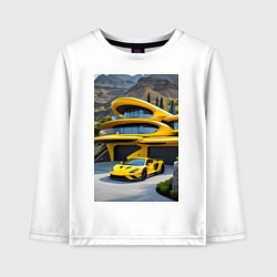 Лонгслив хлопковый детский Желтый суперкар у дома, цвет: белый