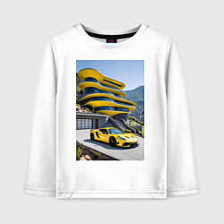 Лонгслив хлопковый детский Желтый суперкар у дома, цвет: белый
