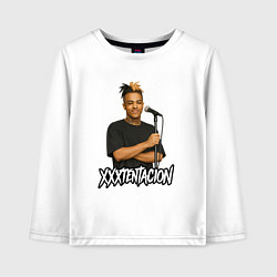 Лонгслив хлопковый детский XXXTentacion довольный у микрофона, цвет: белый