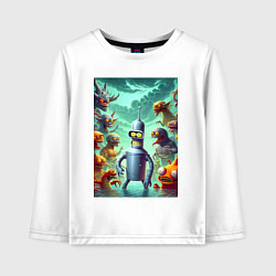 Детский лонгслив Bender bending robot among the monsters - ai art f