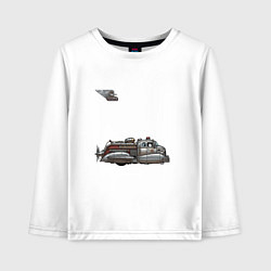 Лонгслив хлопковый детский Ретрофутуризм летающая пожарная машина, цвет: белый