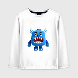 Лонгслив хлопковый детский Синее чудовище с рогами, цвет: белый