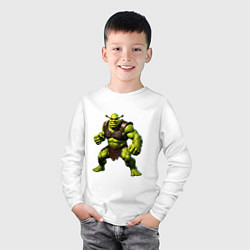 Лонгслив хлопковый детский Гибрид Шрека и Халка стоит в динамичной позе, цвет: белый — фото 2