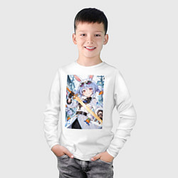 Лонгслив хлопковый детский Девушка-кролик в плаще и с мечем, цвет: белый — фото 2