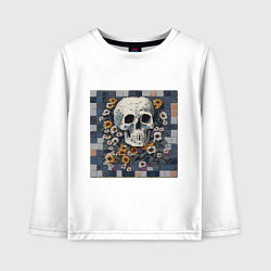 Лонгслив хлопковый детский Череп в цветах мозаика, цвет: белый