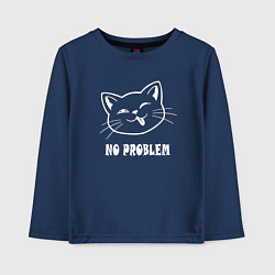 Лонгслив хлопковый детский Кот, мем, no problem, цвет: тёмно-синий