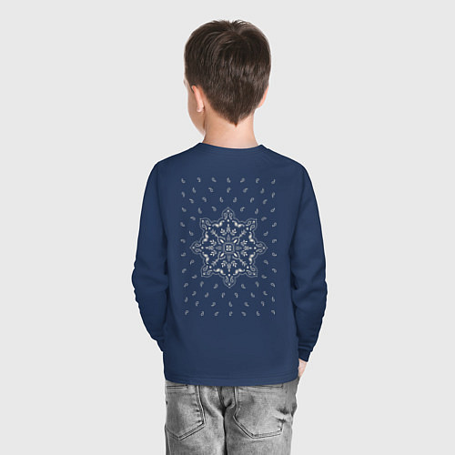 Детский лонгслив Этнический узор пейсли / Тёмно-синий – фото 4