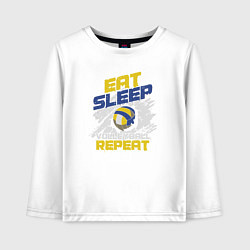 Лонгслив хлопковый детский Eat sleep volleyball repeat, цвет: белый
