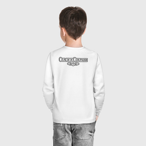 Детский лонгслив Спаси и сохрани черно-белый орнамент / Белый – фото 4