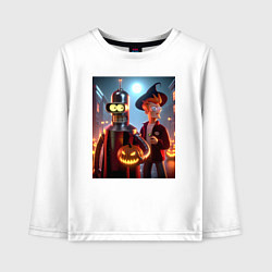 Лонгслив хлопковый детский Бендер и Фрай в шляпе - ночь на хэллоуин, цвет: белый
