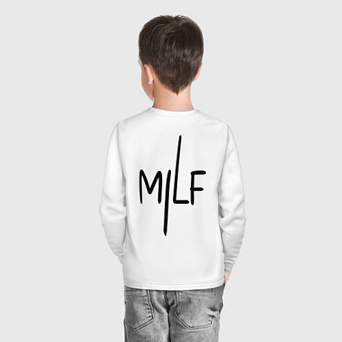 Детский лонгслив Milf - мемная фраза из сериала / Белый – фото 4