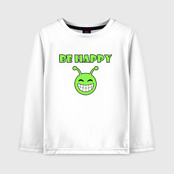 Лонгслив хлопковый детский Инопланетянин, смайлик, be happy, цвет: белый
