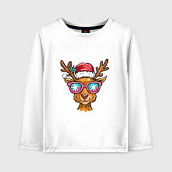 Лонгслив хлопковый детский Скетч олень в очках, цвет: белый