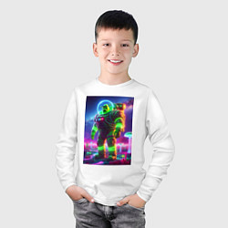 Лонгслив хлопковый детский Шрек в неоновом скафандре - неоновый космос, цвет: белый — фото 2