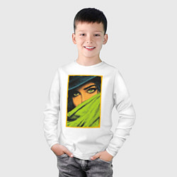 Лонгслив хлопковый детский Зелёные глаза: пленительный взгляд в стиле поп-арт, цвет: белый — фото 2