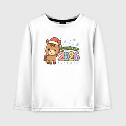 Лонгслив хлопковый детский Новогодняя лошадка 2026, цвет: белый