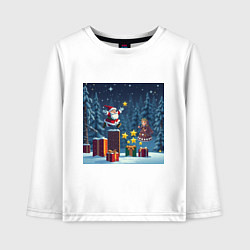 Лонгслив хлопковый детский Дед Морозио и Принцесса Снегурочка: вперёд за звёз, цвет: белый