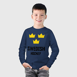 Лонгслив хлопковый детский Swedish Hockey, цвет: тёмно-синий — фото 2