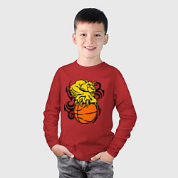 Лонгслив хлопковый детский Тигр с мячом, цвет: красный — фото 2