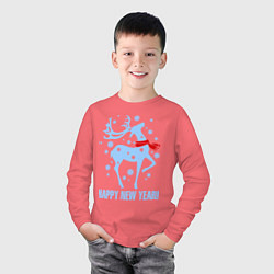 Лонгслив хлопковый детский Олень с шарфом, цвет: коралловый — фото 2