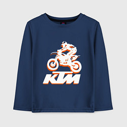 Лонгслив хлопковый детский KTM белый, цвет: тёмно-синий