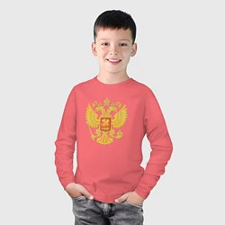 Лонгслив хлопковый детский Герб России: золото, цвет: коралловый — фото 2