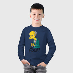Лонгслив хлопковый детский Mr. Burns: I get money, цвет: тёмно-синий — фото 2