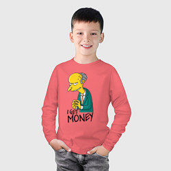 Лонгслив хлопковый детский Mr. Burns: I get money, цвет: коралловый — фото 2