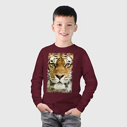 Лонгслив хлопковый детский Tiger Face: retro style, цвет: меланж-бордовый — фото 2