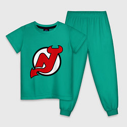 Пижама хлопковая детская New Jersey Devils цвета зеленый — фото 1